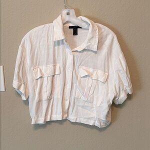 Forever 21 White Boxy Button-Up Crop Shirt